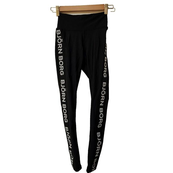 Björn Borg Pants - Bjorn Borg Hydro Pro Tights Womens Size 6 Black White Logo Nylon Spandex EUC